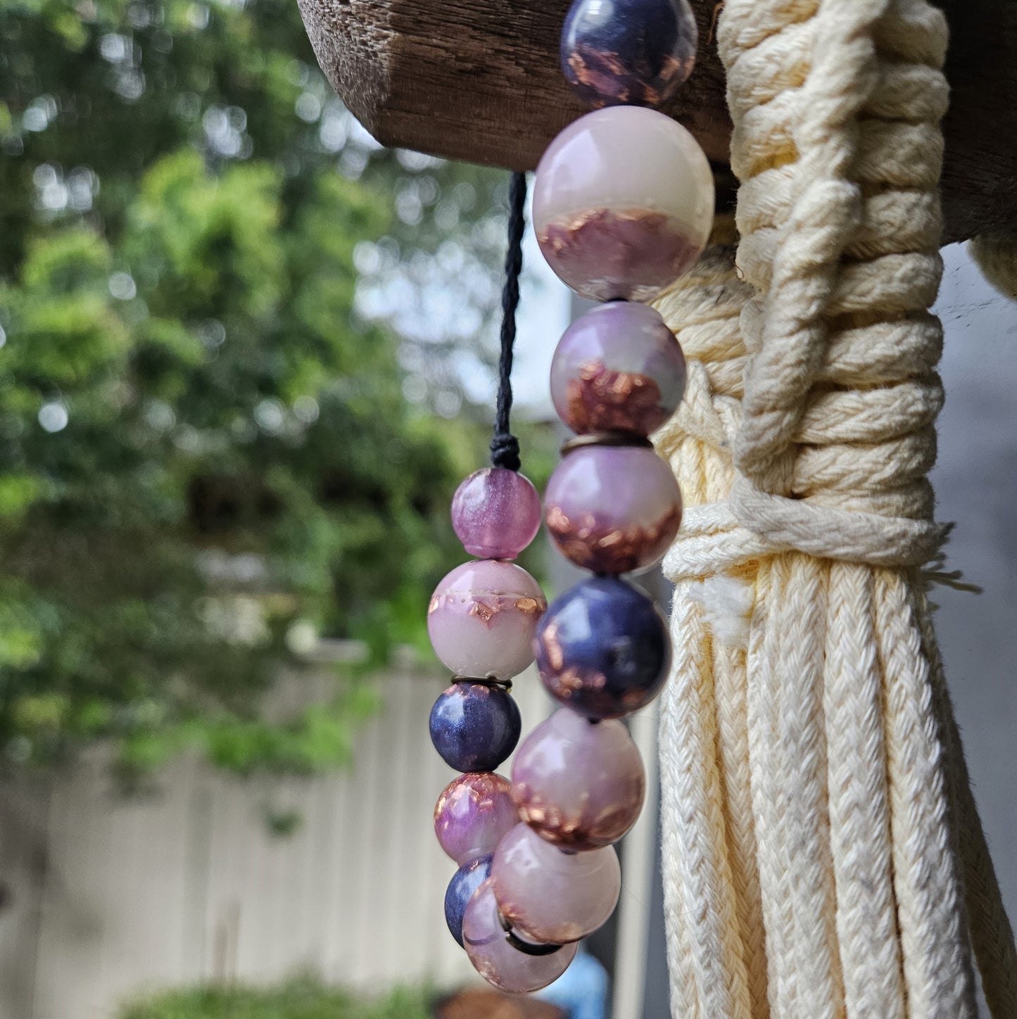 Macrame Orgonite Bead Bracelet - Lilac and Indigo