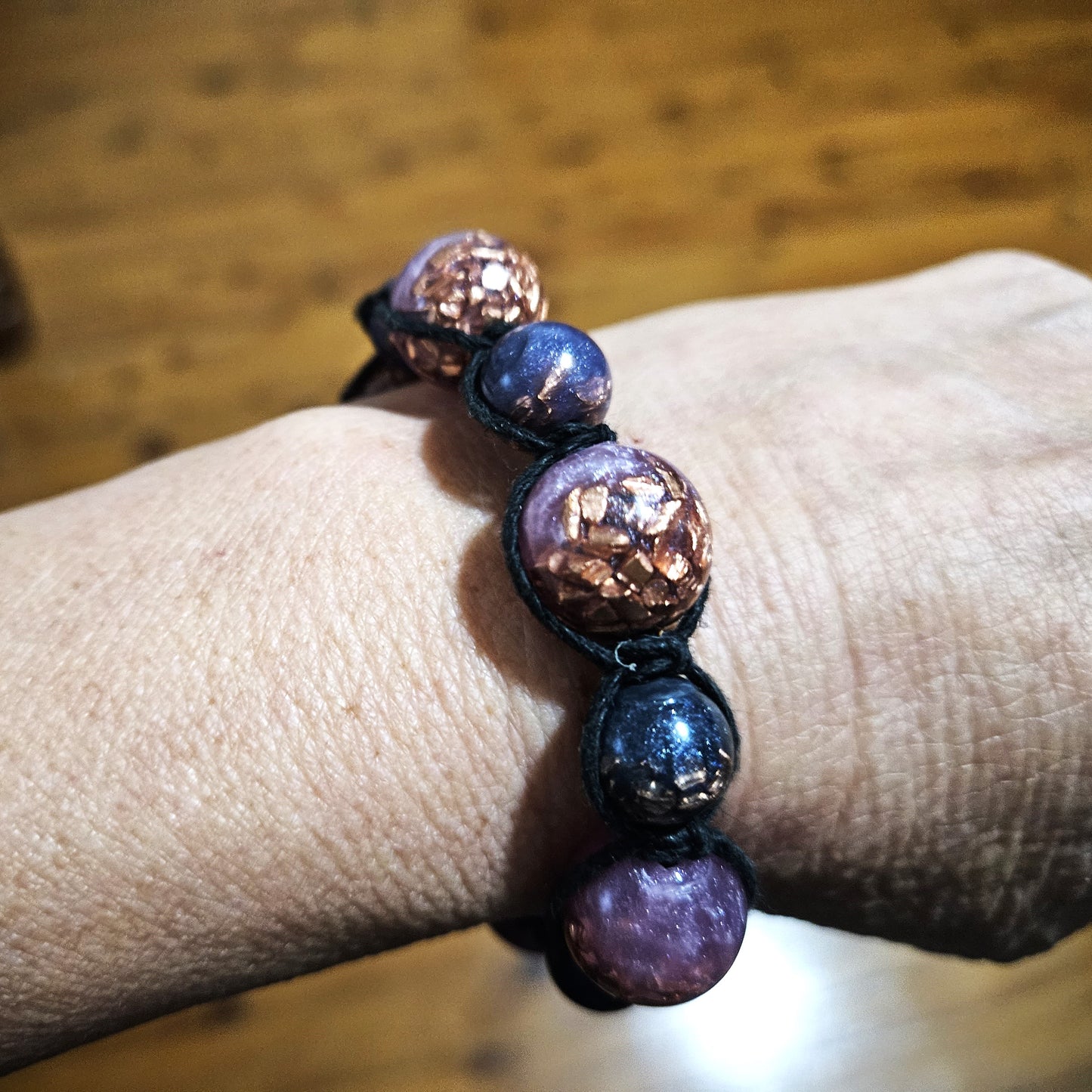 Macrame & Orgonite Bead Bracelet - Lilac and Indigo 2