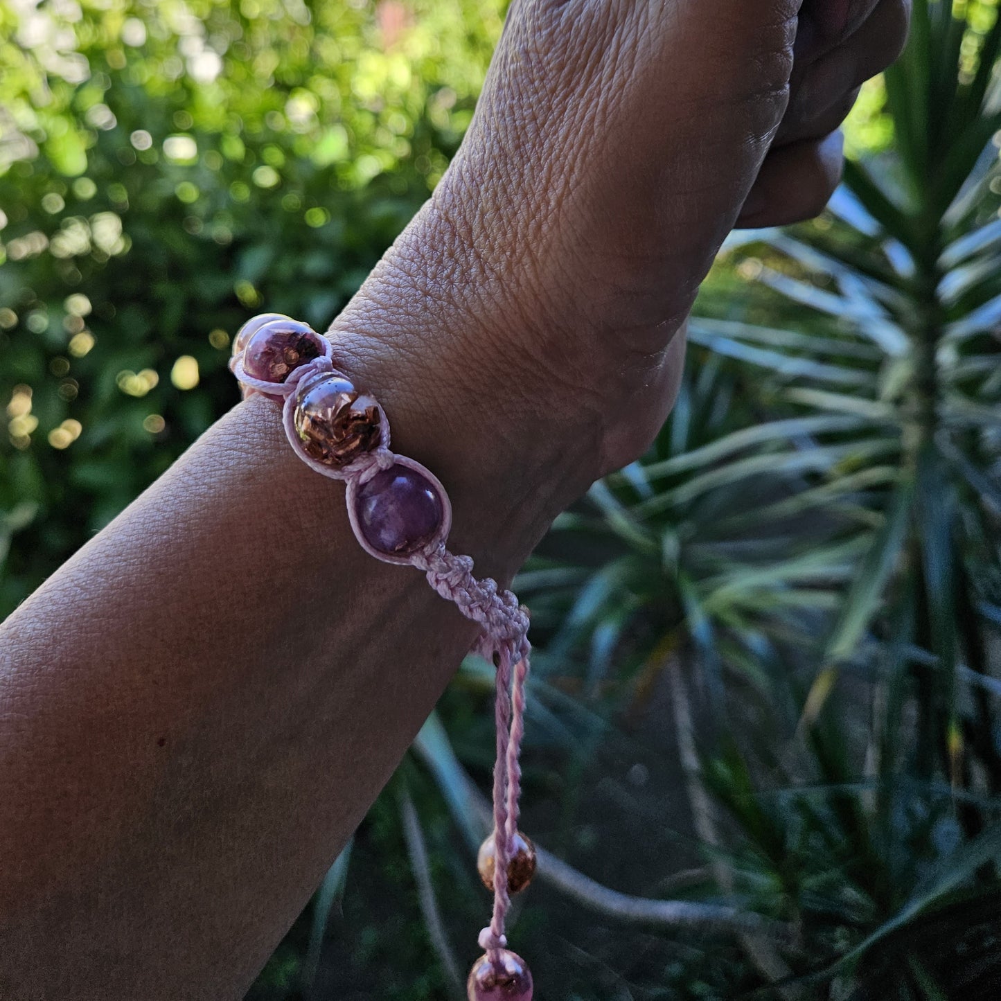 Macrame & Orgonite Bead Bracelet - Rose Quartz