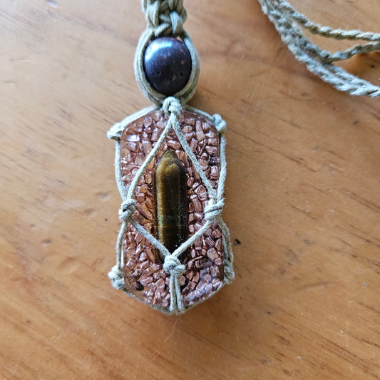 Macrame Tiger Eye Orgonite Necklace